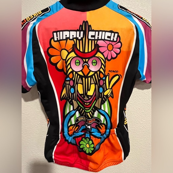 World Jerseys Biker Hippy Chick Zip Up Short Sleeve Active Top Groovy Size M - Picture 16 of 16
